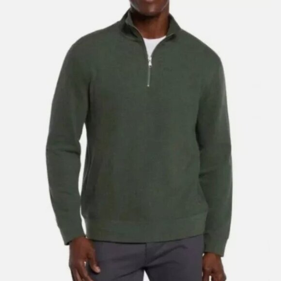 NEW Banana Republic Mens L Waffle Quarter Zip Pullover Sweater Green - Picture 1 of 7